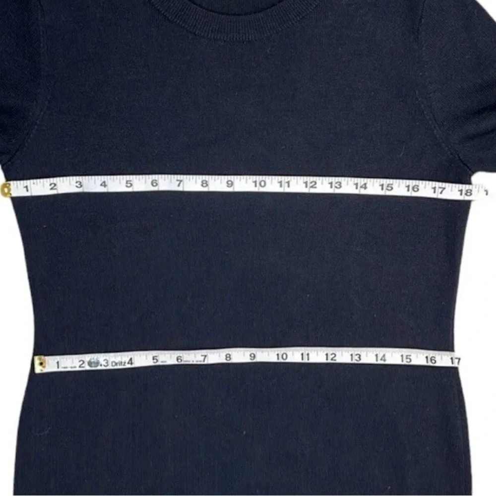 Tory Burch  Merino Wool Black Lace Hem Navy Blue Mini Dress Women Size L